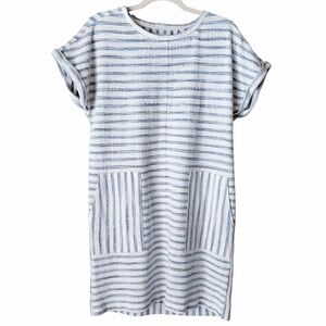 Lou & Grey LOFT | Striped Terry Cloth Shift Dress Pockets  Blue White Medium